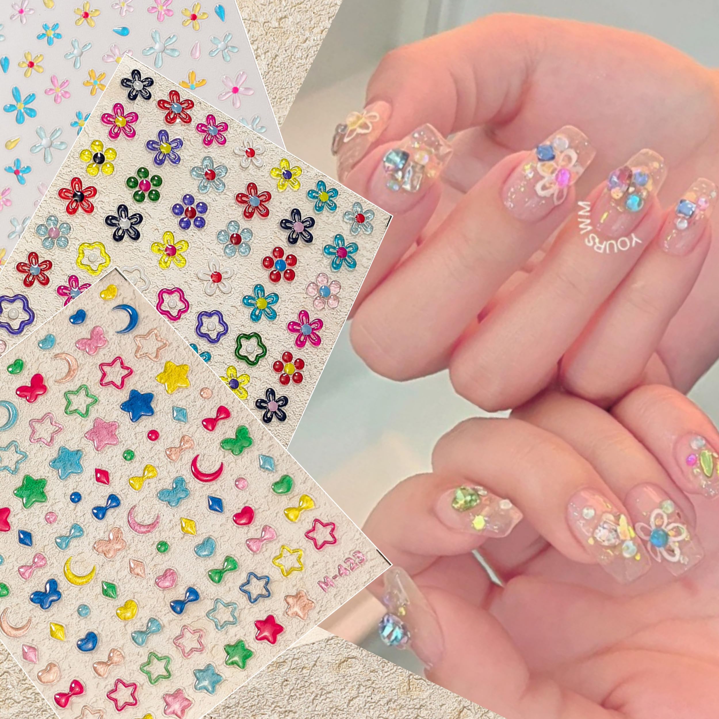 Amazon.com: Dedyel 5D Flower Embossed Nail Art Stickers Cute Jelly